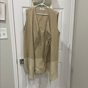 Vineyard Vines Beige Fringe Open Front Vest